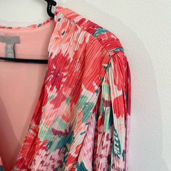 H&M Pink Floral Pleated Flattering Feminine Puff Sleeve Wrap Dress  XXL - Picture 6 of 10